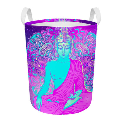 Purple And Teal Buddha Print Round Laundry Basket