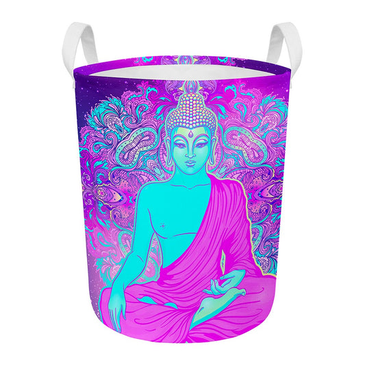 Purple And Teal Buddha Print Round Laundry Basket