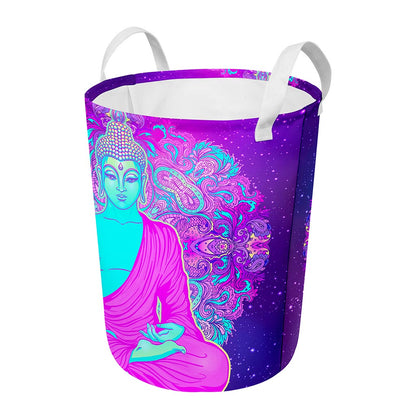 Purple And Teal Buddha Print Round Laundry Basket