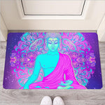 Purple And Teal Buddha Print Rubber Doormat