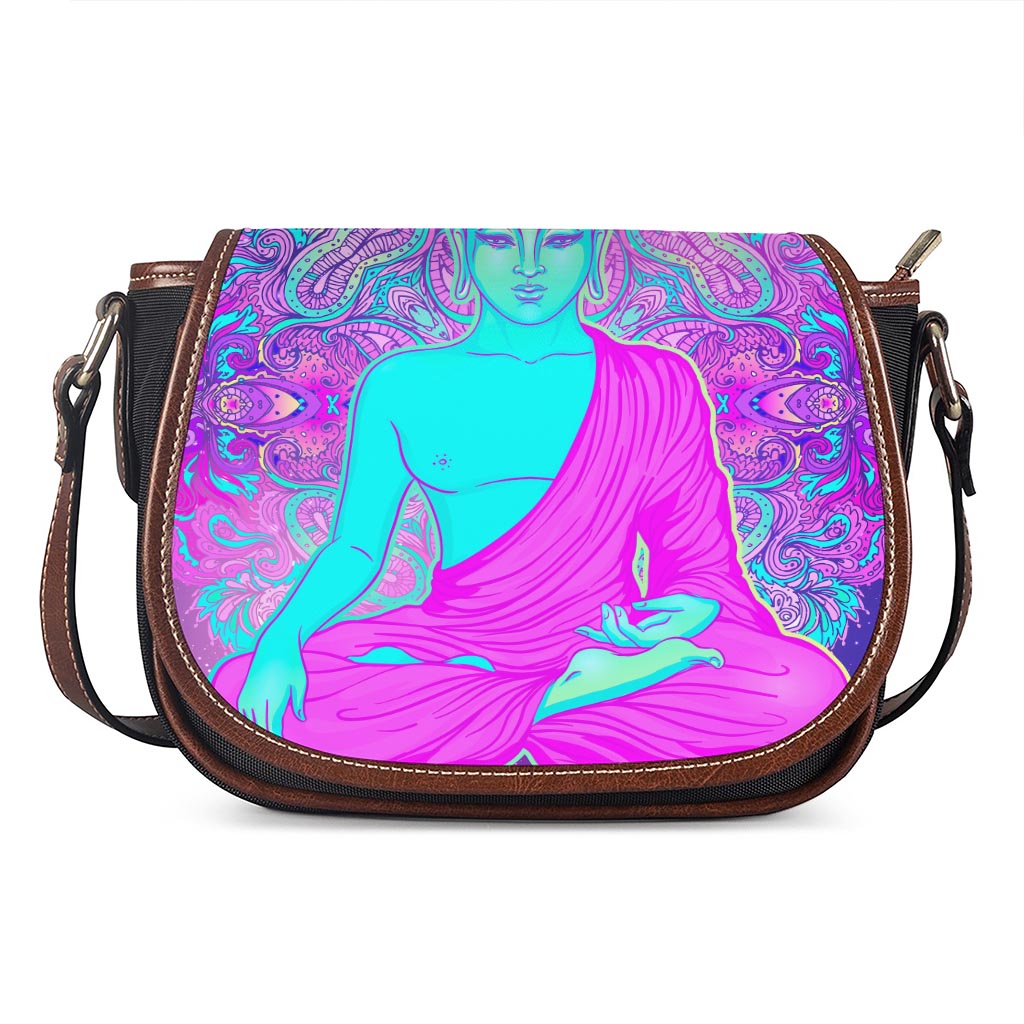 Purple And Teal Buddha Print Saddle Bag