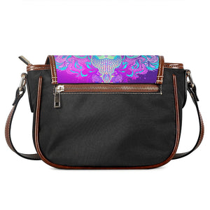 Purple And Teal Buddha Print Saddle Bag