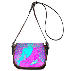 Purple And Teal Buddha Print Saddle Bag