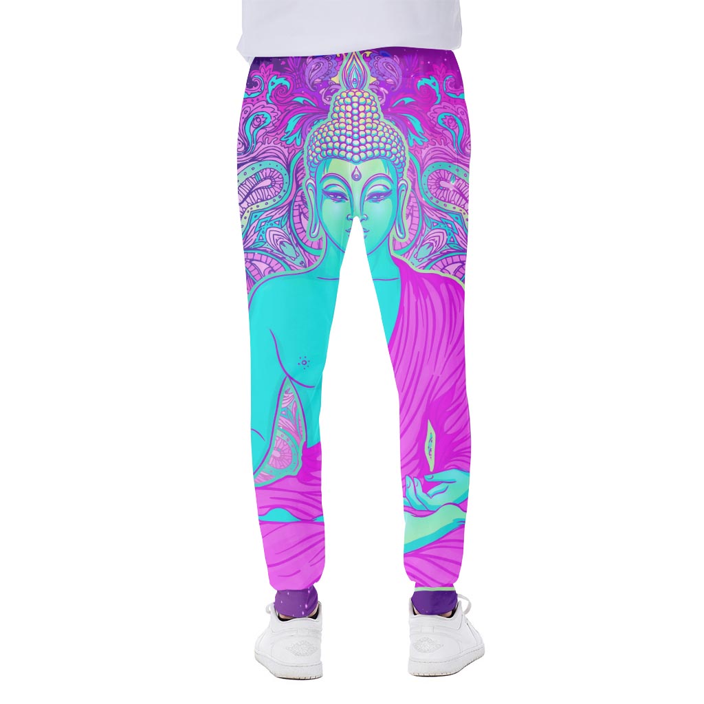 Purple And Teal Buddha Print Scuba Joggers