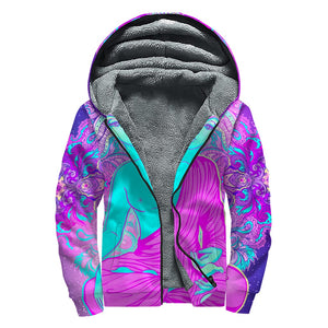 Purple And Teal Buddha Print Sherpa Lined Zip Up Hoodie