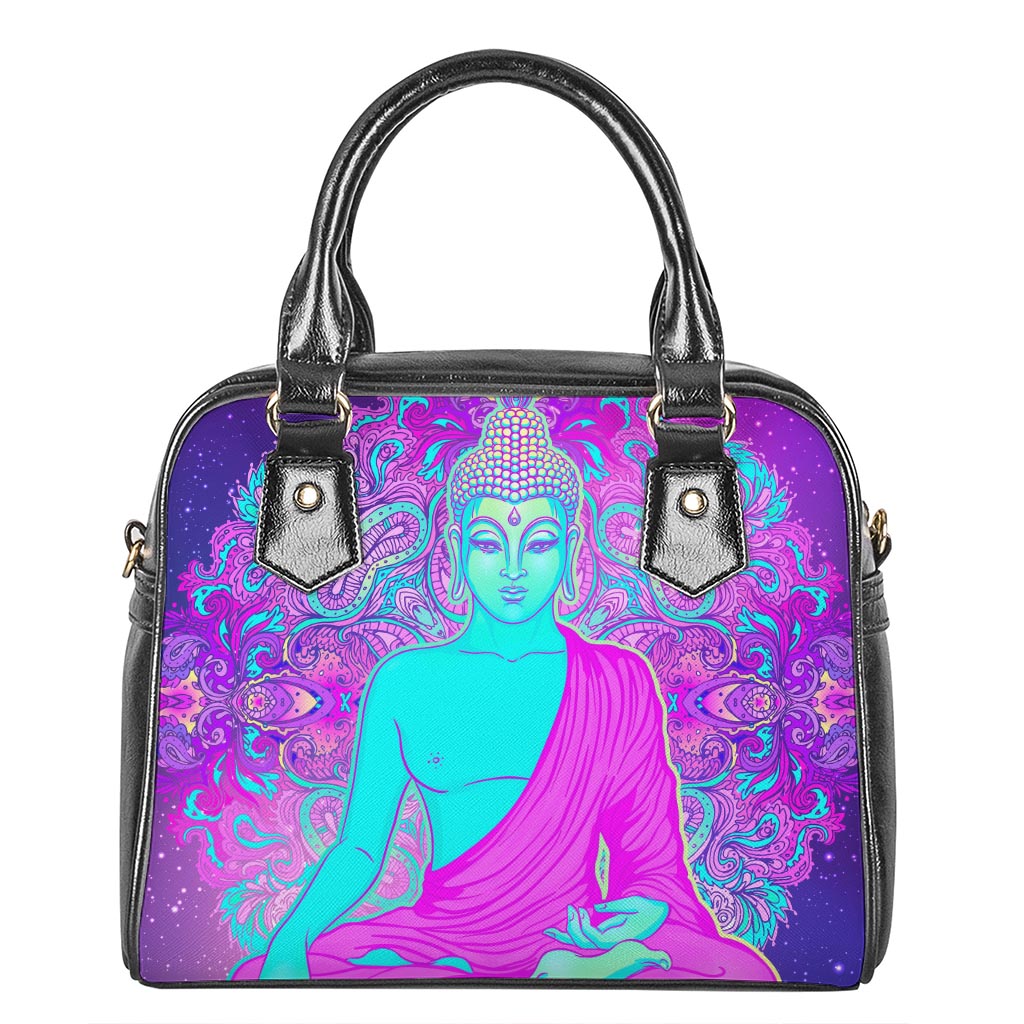 Purple And Teal Buddha Print Shoulder Handbag