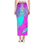 Purple And Teal Buddha Print Side Slit Maxi Skirt