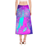 Purple And Teal Buddha Print Side Slit Midi Skirt