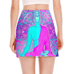 Purple And Teal Buddha Print Side Slit Mini Skirt