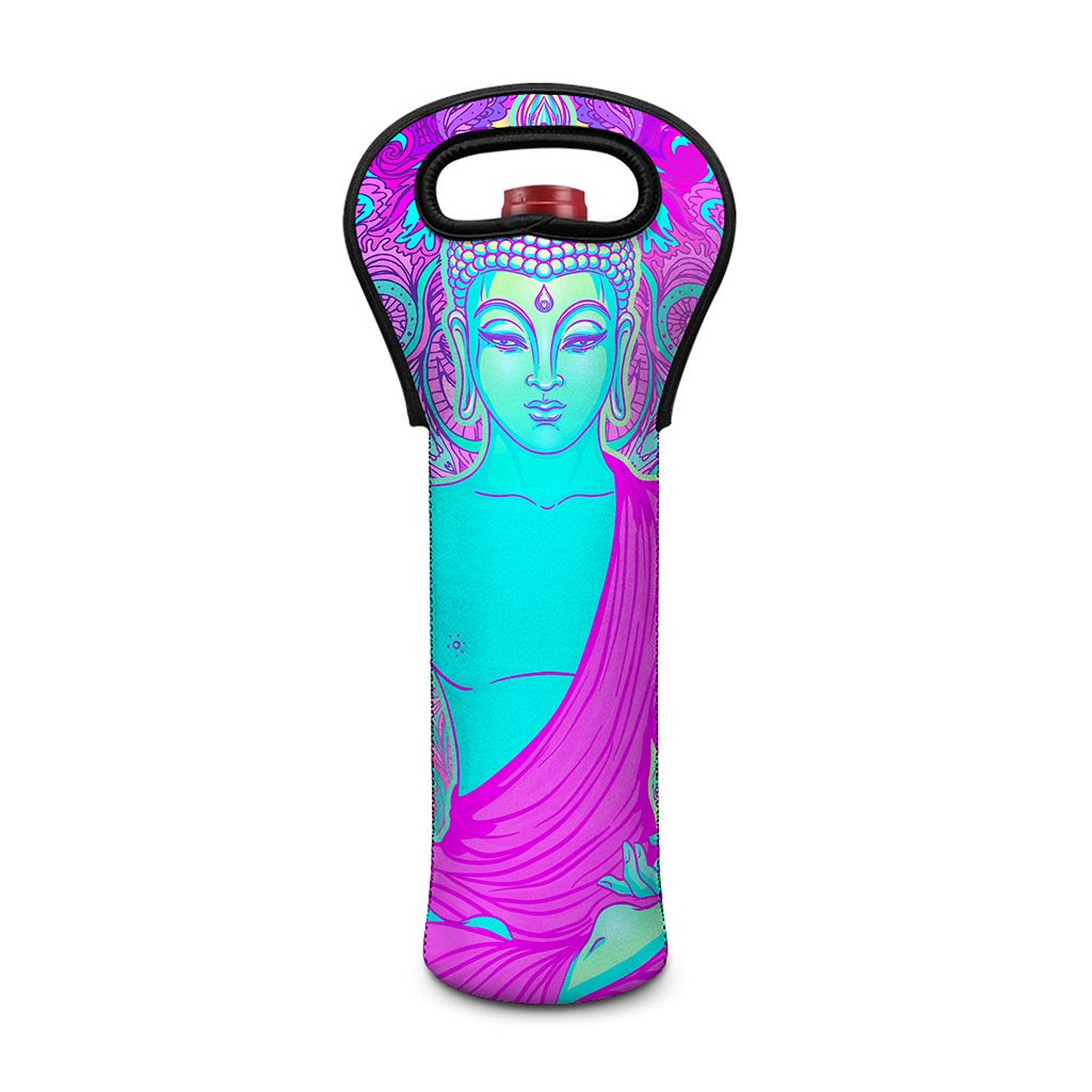 Purple And Teal Buddha Print Single Neoprene Wine Tote
