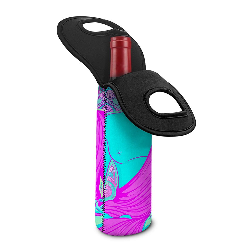 Purple And Teal Buddha Print Single Neoprene Wine Tote