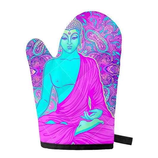 Purple And Teal Buddha Print Single Oven Mitt