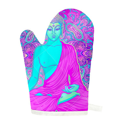 Purple And Teal Buddha Print Single Oven Mitt