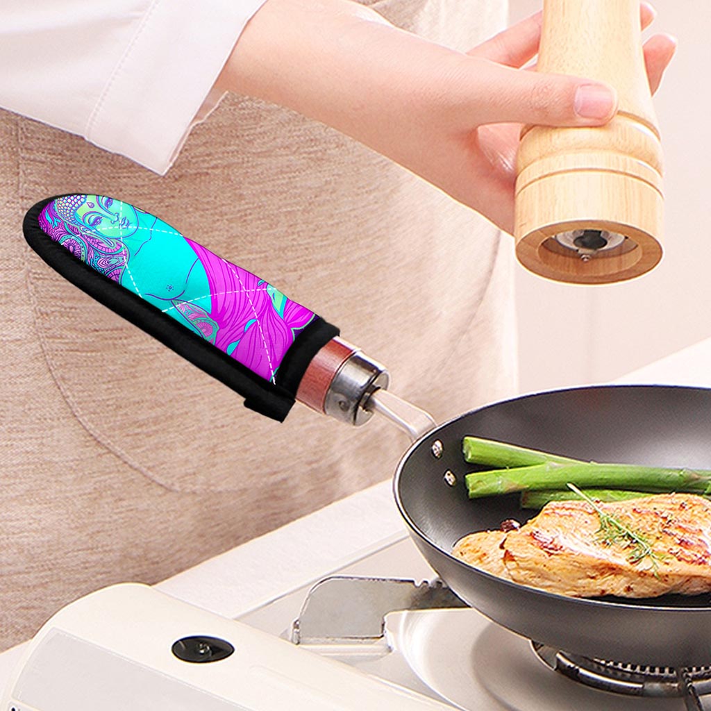 Purple And Teal Buddha Print Skillet Handle Cover