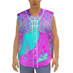 Purple And Teal Buddha Print Sleeveless Baseball Jersey