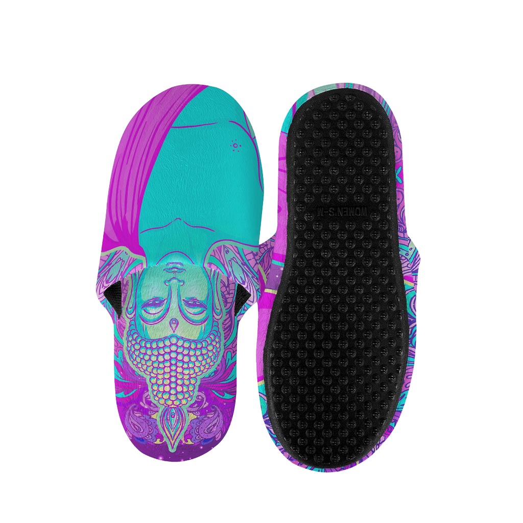 Purple And Teal Buddha Print Slippers