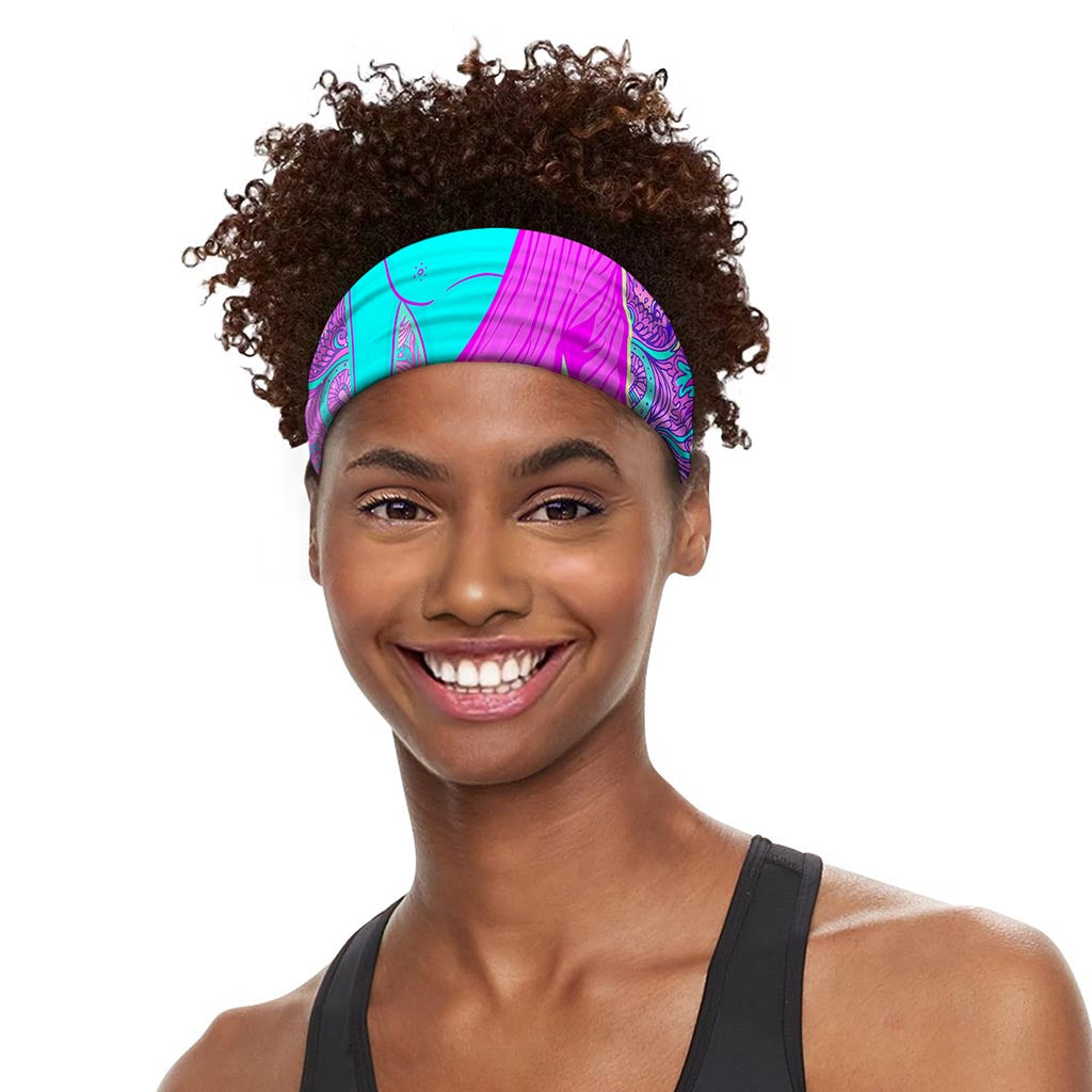 Purple And Teal Buddha Print Sports Headband