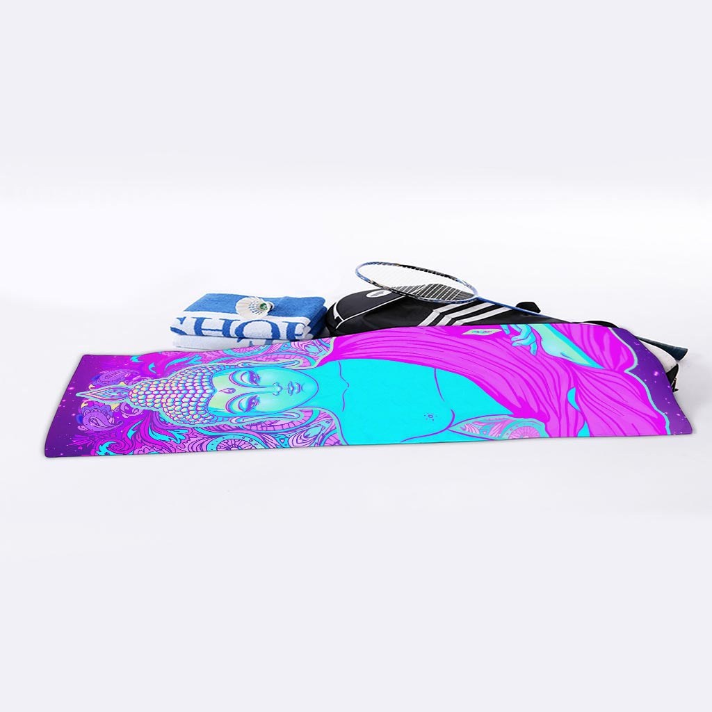 Purple And Teal Buddha Print Sports Towel