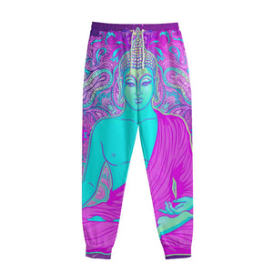 Purple And Teal Buddha Print Sweatpants