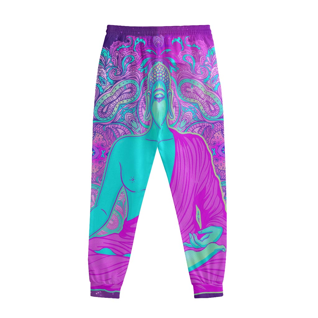 Purple And Teal Buddha Print Sweatpants