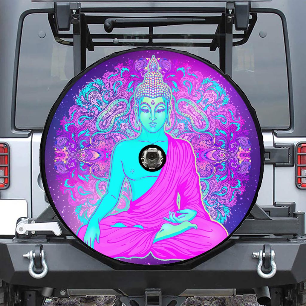 Purple And Teal Buddha Print Tire Cover With Camera Hole