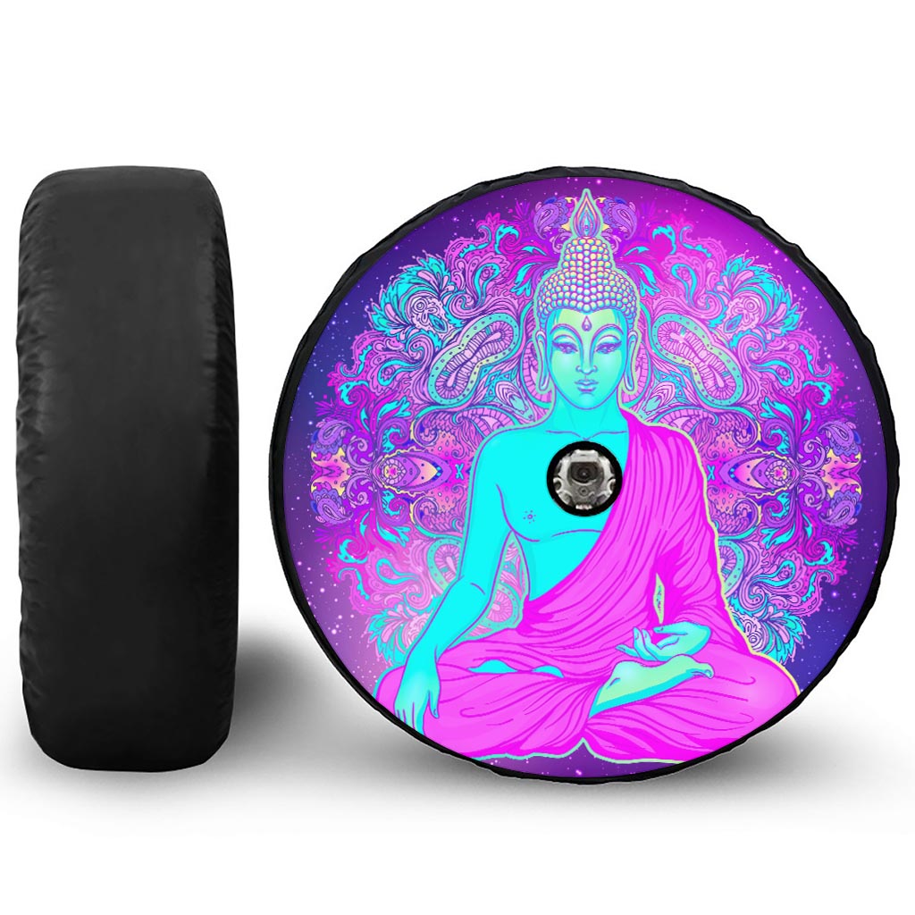 Purple And Teal Buddha Print Tire Cover With Camera Hole