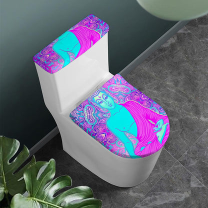 Purple And Teal Buddha Print Toilet Lid And Tank Cover Set