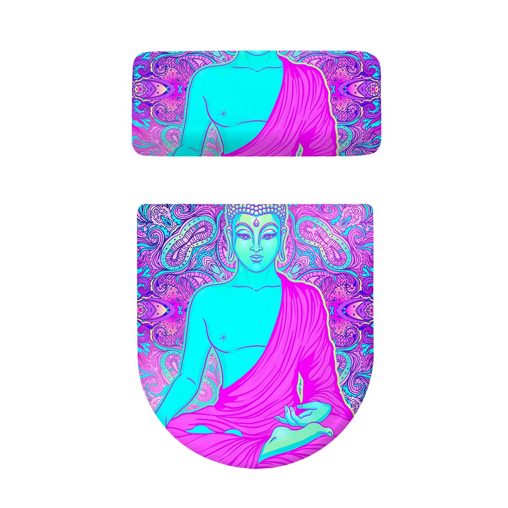 Purple And Teal Buddha Print Toilet Lid And Tank Cover Set