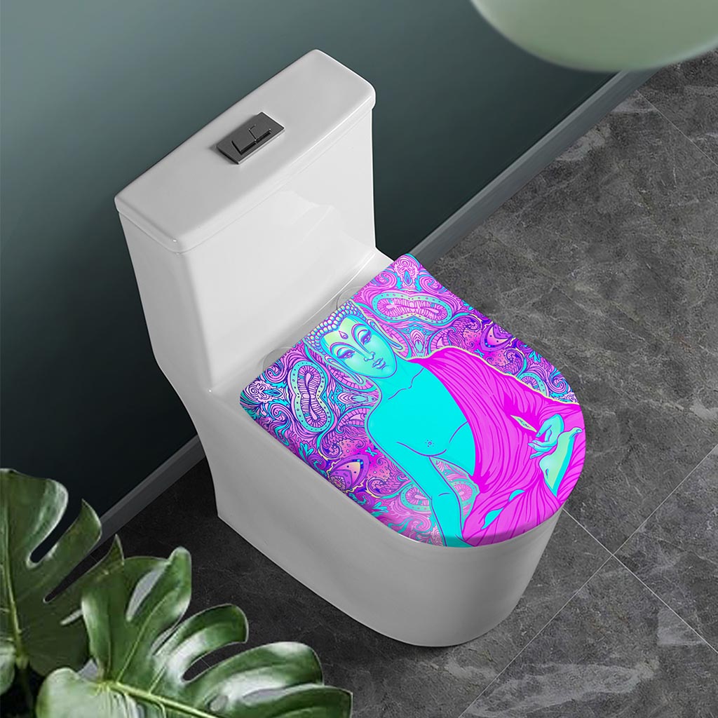 Purple And Teal Buddha Print Toilet Lid Cover