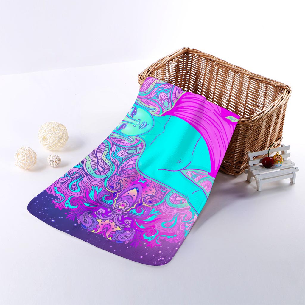 Purple And Teal Buddha Print Towel