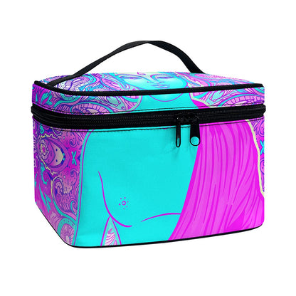 Purple And Teal Buddha Print Travel Makeup Bag