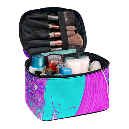 Purple And Teal Buddha Print Travel Makeup Bag