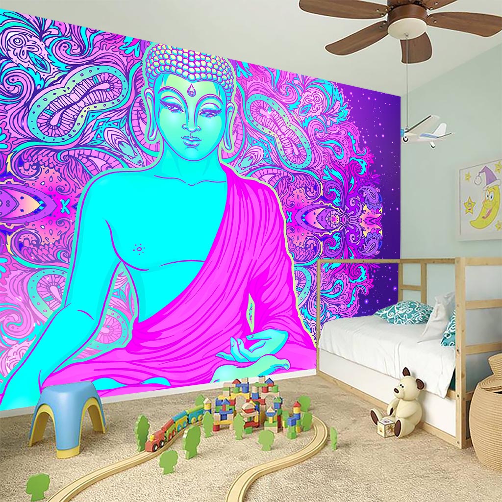 Purple And Teal Buddha Print Wall Sticker