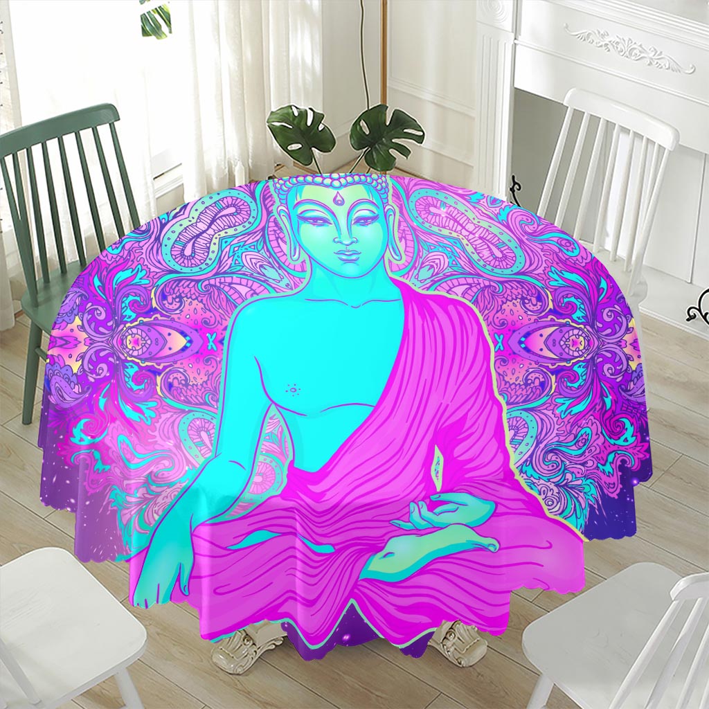 Purple And Teal Buddha Print Waterproof Round Tablecloth