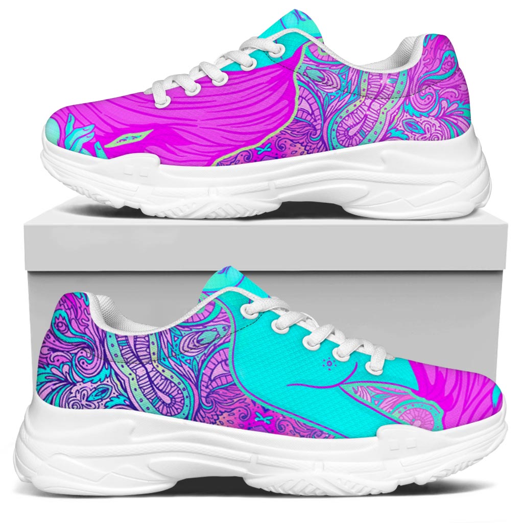 Purple And Teal Buddha Print White Chunky Shoes