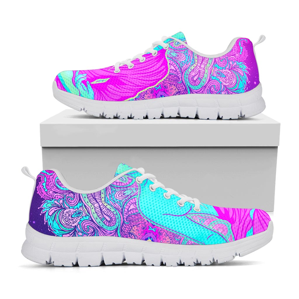 Purple And Teal Buddha Print White Running Shoes