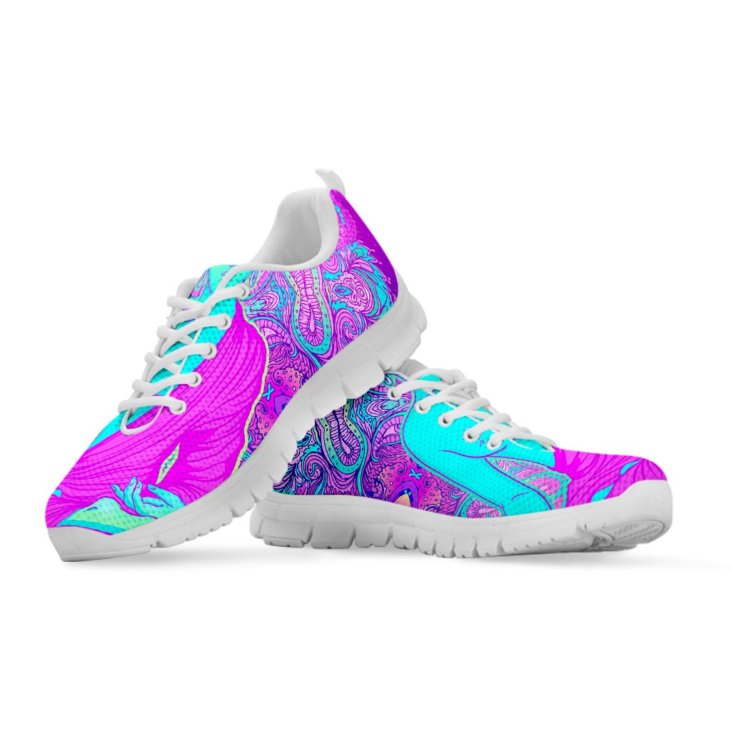 Purple And Teal Buddha Print White Running Shoes