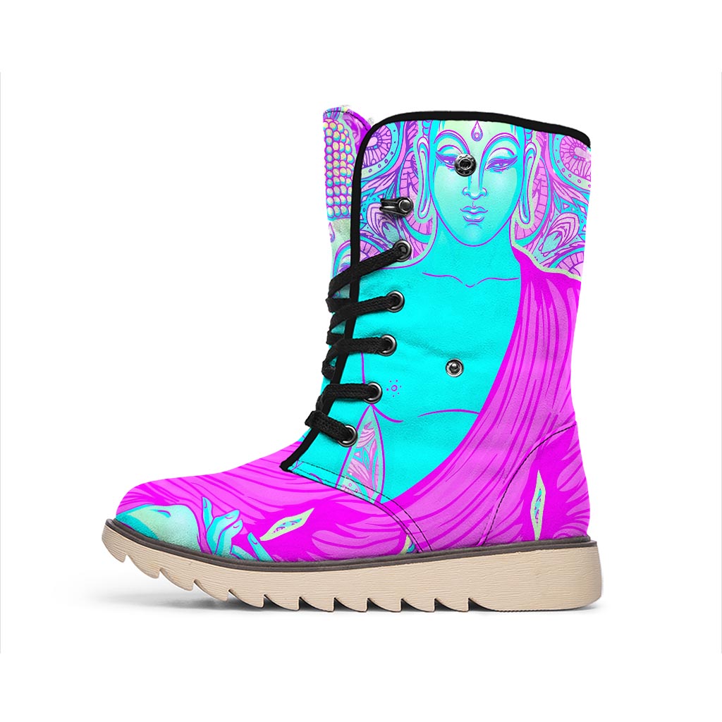 Purple And Teal Buddha Print Winter Boots