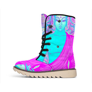 Purple And Teal Buddha Print Winter Boots