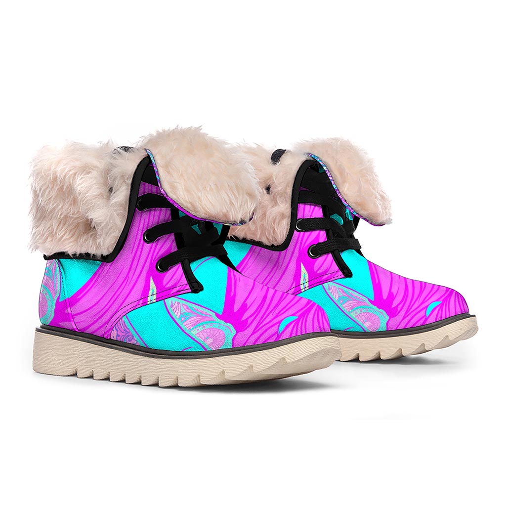 Purple And Teal Buddha Print Winter Boots