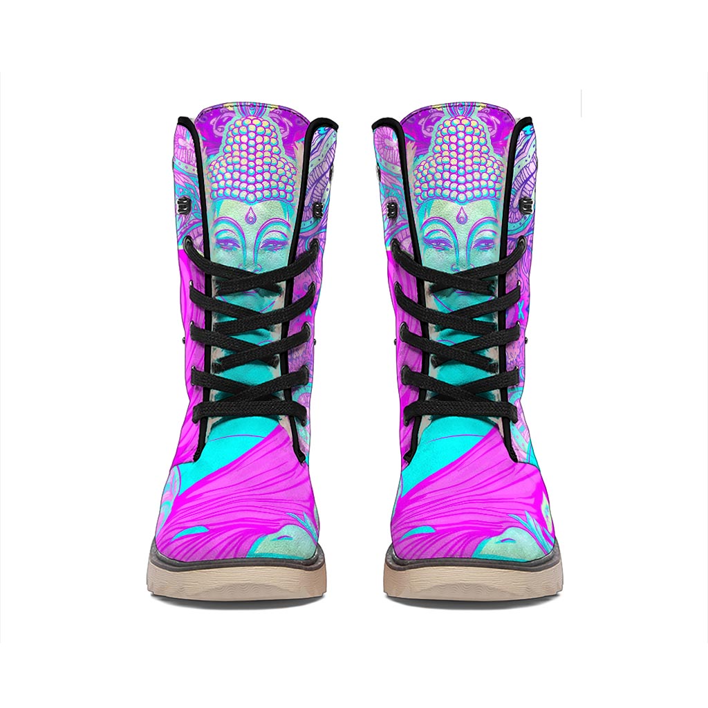 Purple And Teal Buddha Print Winter Boots