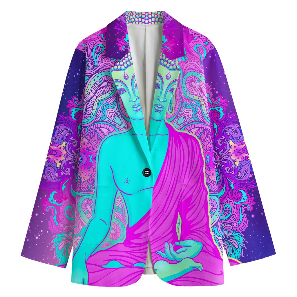 Purple And Teal Buddha Print Women's Blazer