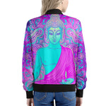 Purple And Teal Buddha Print Women's Bomber Jacket