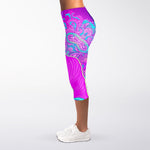 Purple And Teal Buddha Print Women's Capri Leggings