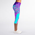 Purple And Teal Buddha Print Women's Capri Leggings