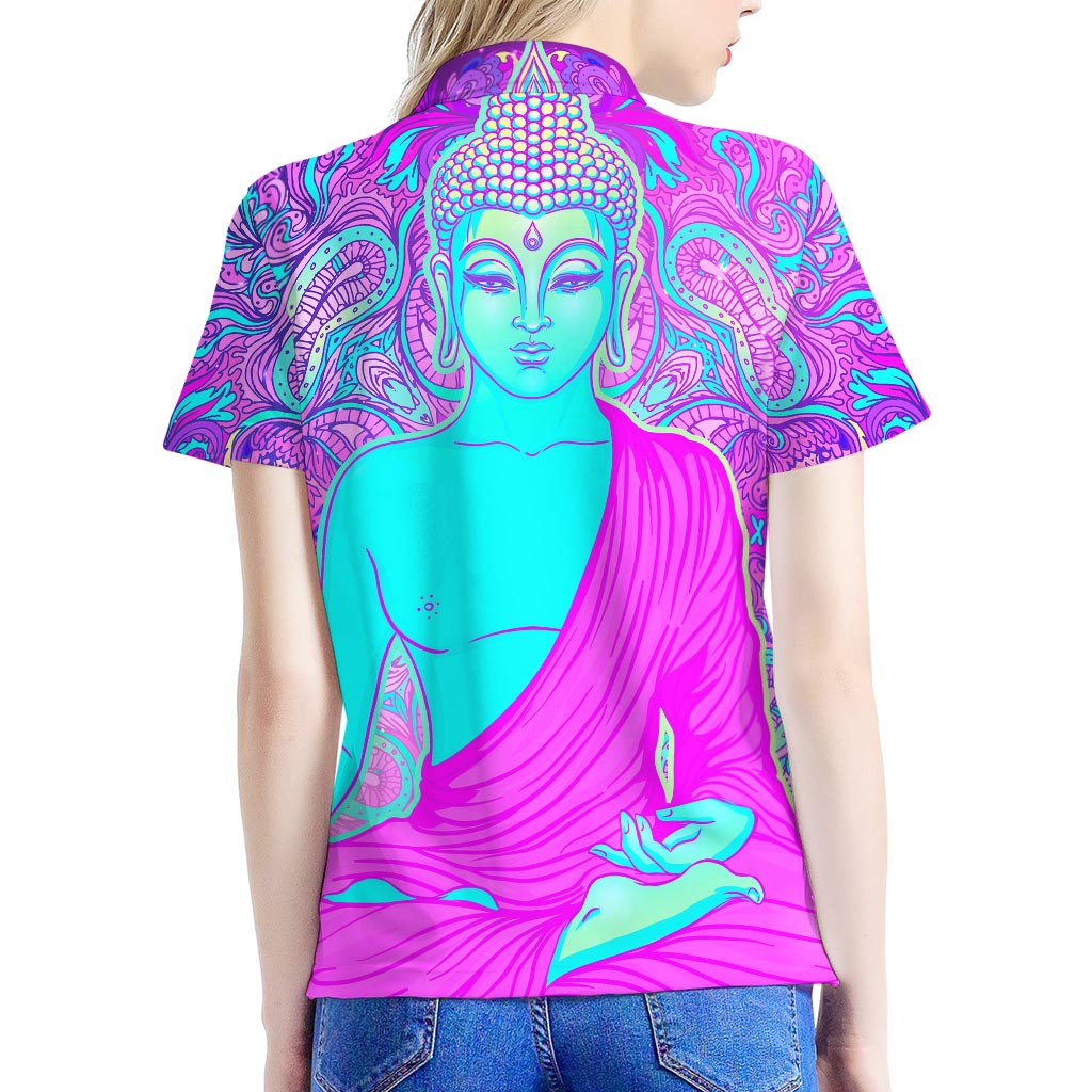 Purple And Teal Buddha Print Women's Polo Shirt