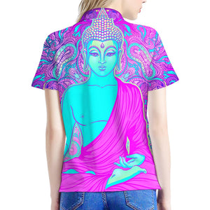 Purple And Teal Buddha Print Women's Polo Shirt