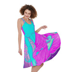 Purple And Teal Buddha Print Women's Sleeveless Dress