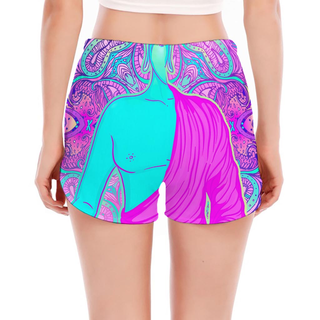 Purple And Teal Buddha Print Women's Split Running Shorts