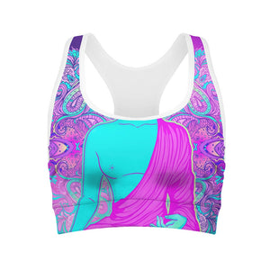 Purple And Teal Buddha Print Women's Sports Bra